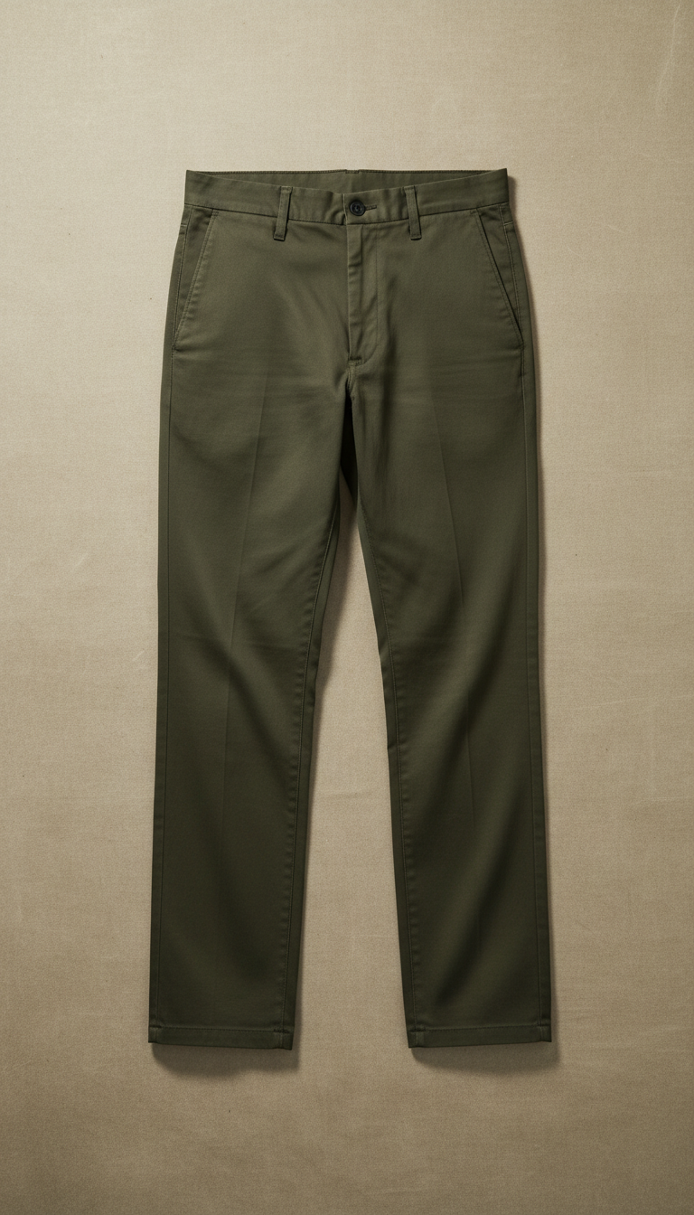 Olive Drab Cotton Straight Fit Trousers